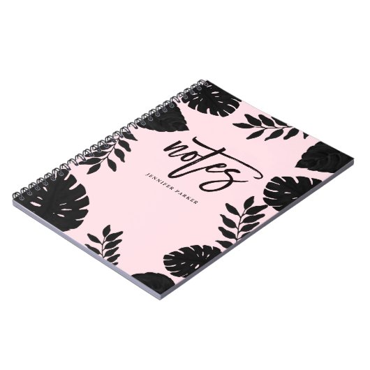 Glam Blush roze en zwarte tropische noten Notitieboek (Linkerzijde)