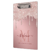 Glam Blush Roze Glitter Drip Folie Monogram Klembord (Links)