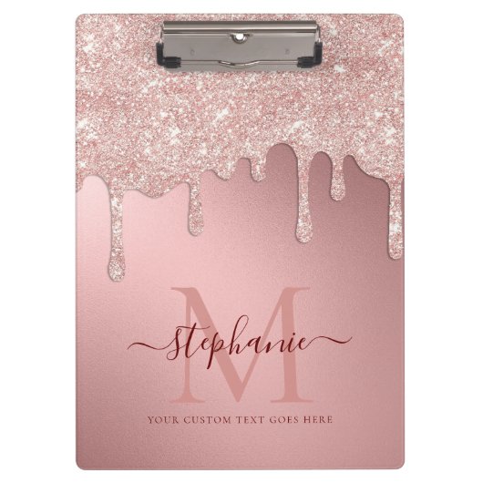 Glam Blush Roze Glitter Drip Folie Monogram Klembord (Voorkant)