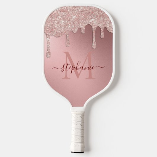 Glam Blush Roze Glitter Drip Folie Monogram Pickleball Paddle (Achterkant)