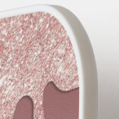 Glam Blush Roze Glitter Drip Folie Monogram Pickleball Paddle (Links Detail)