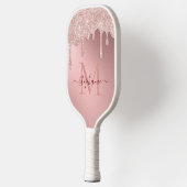 Glam Blush Roze Glitter Drip Folie Monogram Pickleball Paddle (Links)