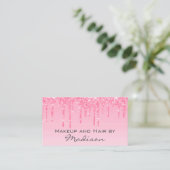 Glam Blush Roze Glitter Drips Visagist Visitekaartje (Staand voorkant)