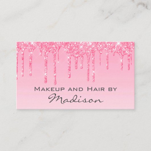 Glam Blush Roze Glitter Drips Visagist Visitekaartje (Voorkant)