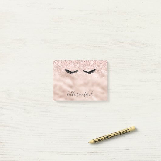Glam Blush Roze Glitter Zwarte Wimpers Post-it® Notes (Op bureau)
