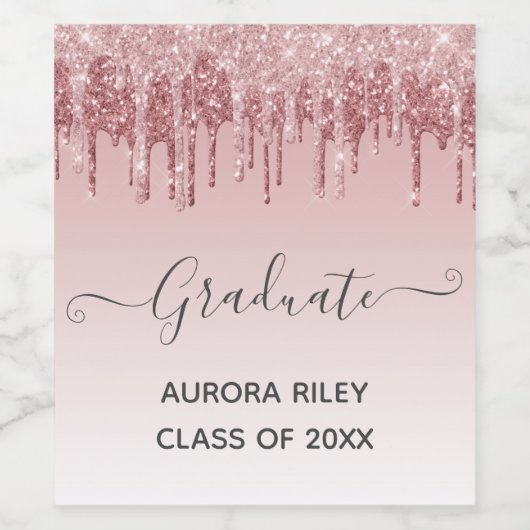 Glam Blush Roze Goud Druppelende Glitters Afstuder Wijn Etiket (Enkel label)