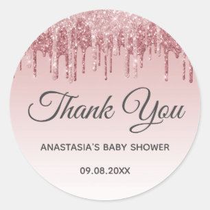 Glam Blush Roze Goud Glitter Bedankt Baby Shower Ronde Sticker