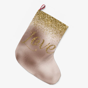 Glam Blush Roze Goud Glitter Liefde Grote Kerstsok
