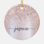 Glam Blush Roze Goud Glitter Monogram Naam Script Keramisch Ornament (Voorkant)