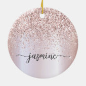 Glam Blush Roze Goud Glitter Monogram Naam Script Keramisch Ornament (Achterkant)