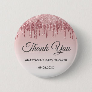 Glam Blush Roze Goud Glitters Bedankt Baby Shower Ronde Button 5,7 Cm