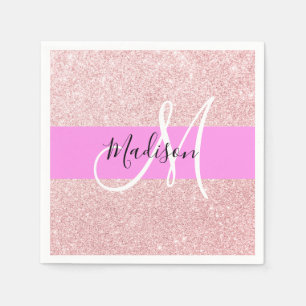Glam Blush Roze Gouden Glitter Glans Monogram Servet