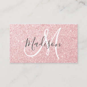 Glam Blush Roze Gouden Glitter Glans Monogram Visitekaartje