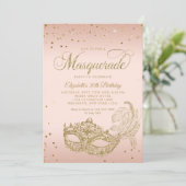 Glam Blush Roze Gouden Glitter Masquerade Verjaard Kaart (Staand voorkant)