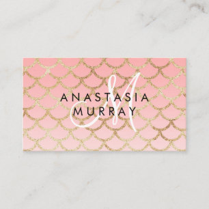 Glam Blush Roze Gouden Zeemeermin Glitters Monogra Visitekaartje