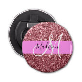 Glam Blush Roze Rose Gold Glitter Sparkle Monogram Button Flesopener (Voorkant)
