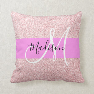 Glam Blush Roze Rose Gold Glitter Sparkle Monogram Kussen