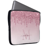 Glam Blush Roze Rose Gold Glitter Sparkle Monogram Laptop Sleeve (Voorkant Rechts)