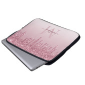 Glam Blush Roze Rose Gold Glitter Sparkle Monogram Laptop Sleeve (Voorkant onderkant)