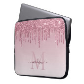 Glam Blush Roze Rose Gold Glitter Sparkle Monogram Laptop Sleeve (Voorkant Links)