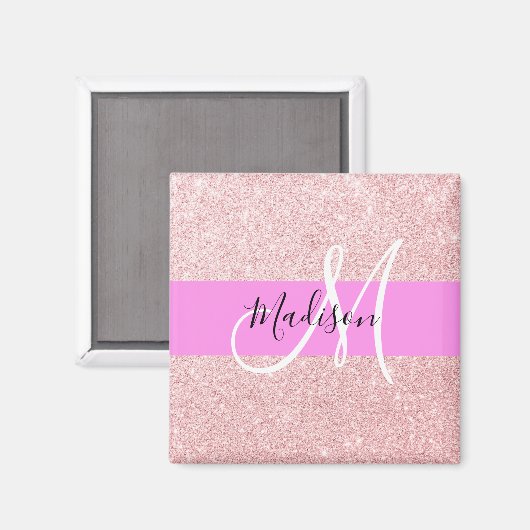 Glam Blush Roze Rose Gold Glitter Sparkle Monogram Magneet (Voorkant / Achterkant)