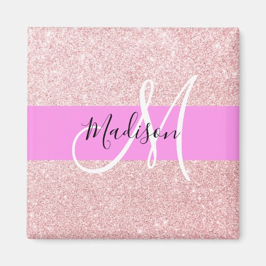Glam Blush Roze Rose Gold Glitter Sparkle Monogram Magneet (Voorkant)