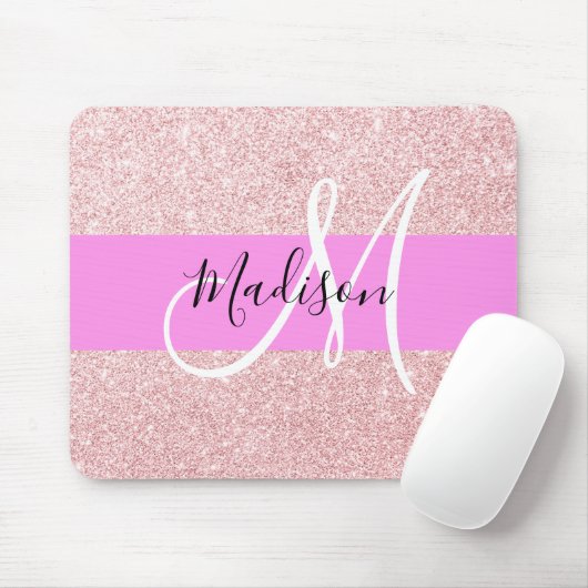 Glam Blush Roze Rose Gold Glitter Sparkle Monogram Muismat (Met muis)