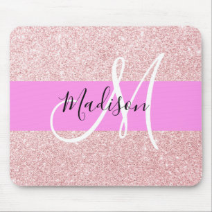 Glam Blush Roze Rose Gold Glitter Sparkle Monogram Muismat