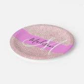 Glam Blush Roze Rose Gold Glitter Sparkle Monogram Papieren Bordje (Gekanteld)