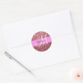 Glam Blush Roze Rose Gold Glitter Sparkle Monogram Ronde Sticker (Envelop)