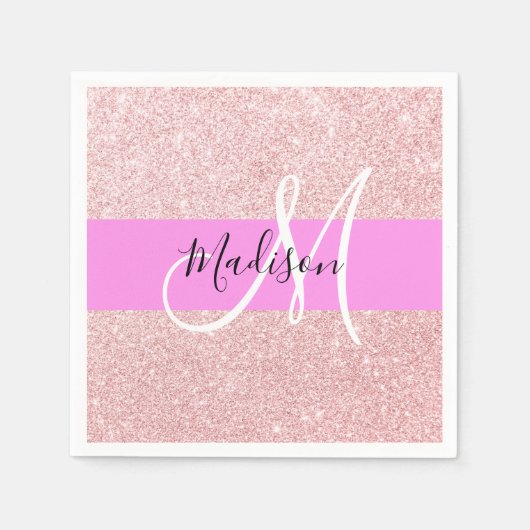 Glam Blush Roze Rose Gold Glitter Sparkle Monogram Servet (Voorkant)