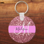 Glam Blush Roze Rose Gold Glitter Sparkle Monogram Sleutelhanger (Voorkant)
