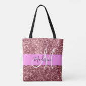 Glam Blush Roze Rose Gold Glitter Sparkle Monogram Tote Bag (Achterkant)