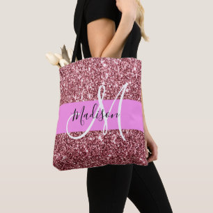 Glam Blush Roze Rose Gold Glitter Sparkle Monogram Tote Bag