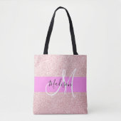 Glam Blush Roze Rose Gold Glitter Sparkle Monogram Tote Bag (Voorkant)