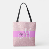 Glam Blush Roze Rose Gold Glitter Sparkle Monogram Tote Bag (Achterkant)