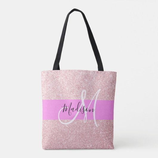 Glam Blush Roze Rose Gold Glitter Sparkle Monogram Tote Bag (Achterkant)