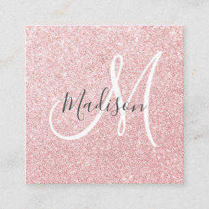 Glam Blush Roze Rose Gold Glitter Sparkle Monogram Vierkante Visitekaartje
