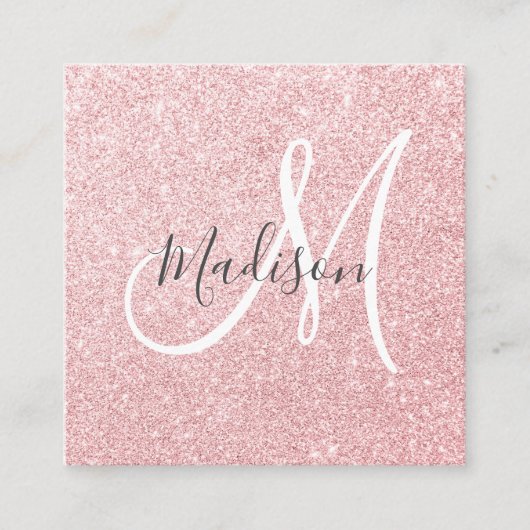 Glam Blush Roze Rose Gold Glitter Sparkle Monogram Vierkante Visitekaartje (Voorkant)
