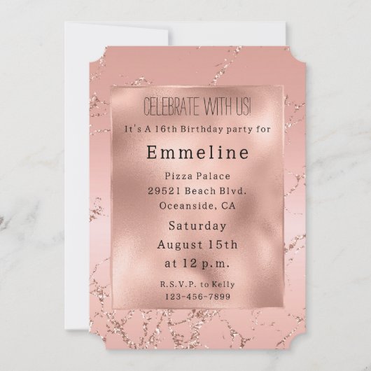 Glam Blush Roze Rose Goud Glitter Kaart (Voorkant)