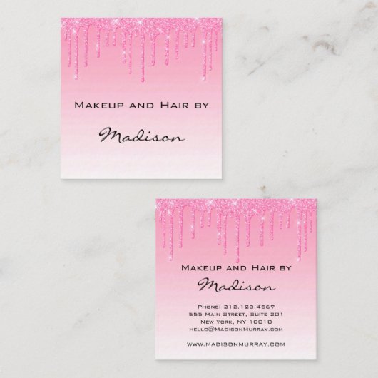 Glam Blush Roze Roze Glitter Drijpt artiest Vierkante Visitekaartje (Voorkant / Achterkant)