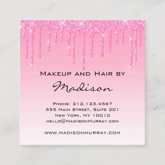 Glam Blush Roze Roze Glitter Drijpt artiest Vierkante Visitekaartje (Achterkant)