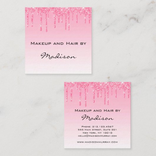 Glam Blush Roze Roze Glitter Drijpt artiest Vierkante Visitekaartje (Voorkant / Achterkant)