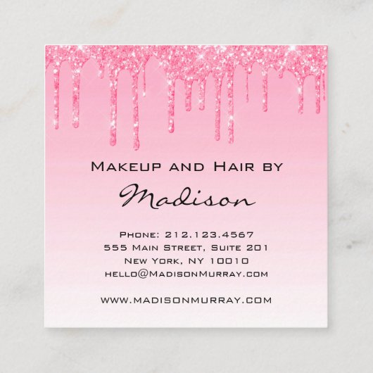 Glam Blush Roze Roze Glitter Drijpt artiest Vierkante Visitekaartje (Achterkant)