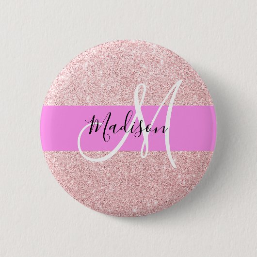 Glam Blush Roze Roze Goud Glitter Fonkel Monogram Ronde Button 5,7 Cm (Voorkant)