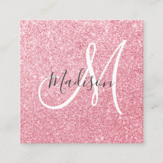 Glam Blush Roze Roze Goud Glitter Fonkel Monogram Vierkante Visitekaartje