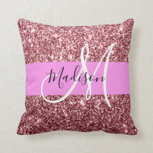Glam Blush Roze Roze Goud Glitter Glans Monogram Kussen