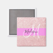 Glam Blush Roze Roze Goud Glitter Glans Monogram Magneet (Voorkant / Achterkant)