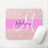 Glam Blush Roze Roze Goud Glitter Glans Monogram Muismat (Met muis)