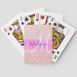 Glam Blush Roze Roze Goud Glitter Glans Monogram Pokerkaarten